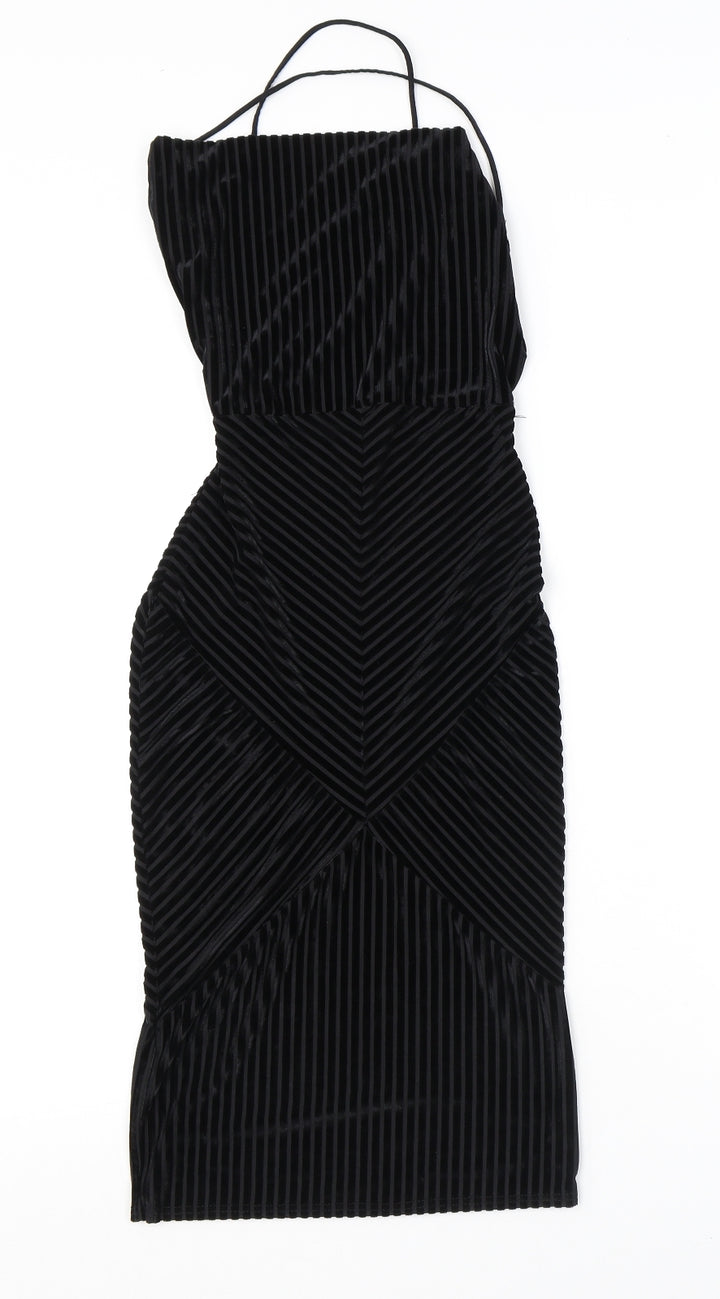 Missguided Womens Black Polyester Tank Dress Size 4 Square Neck Pullover - Open Back