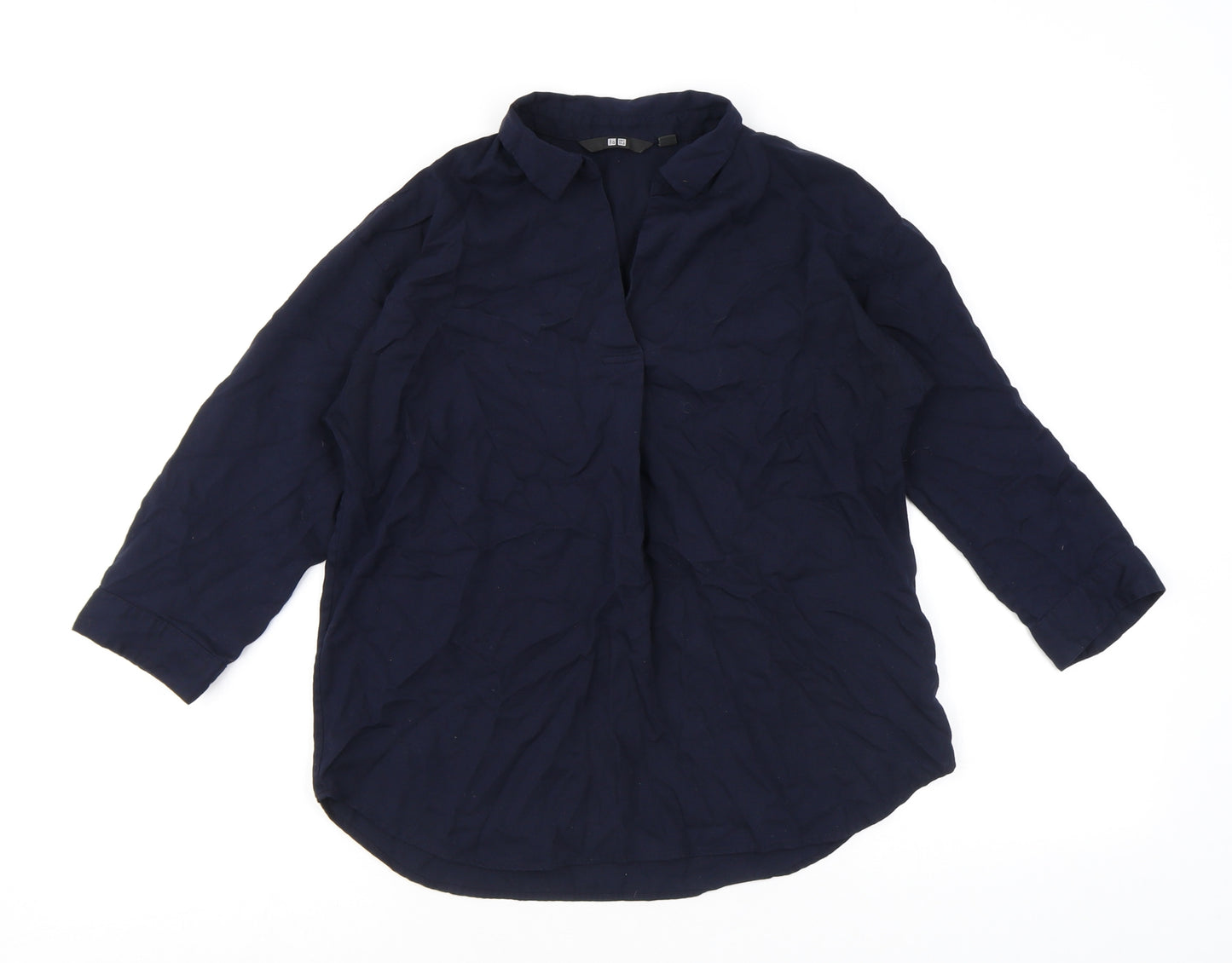 Uniqlo Womens Blue Viscose Basic Blouse Size XS Collared