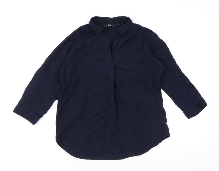 Uniqlo Womens Blue Viscose Basic Blouse Size XS Collared