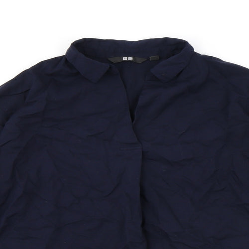 Uniqlo Womens Blue Viscose Basic Blouse Size XS Collared