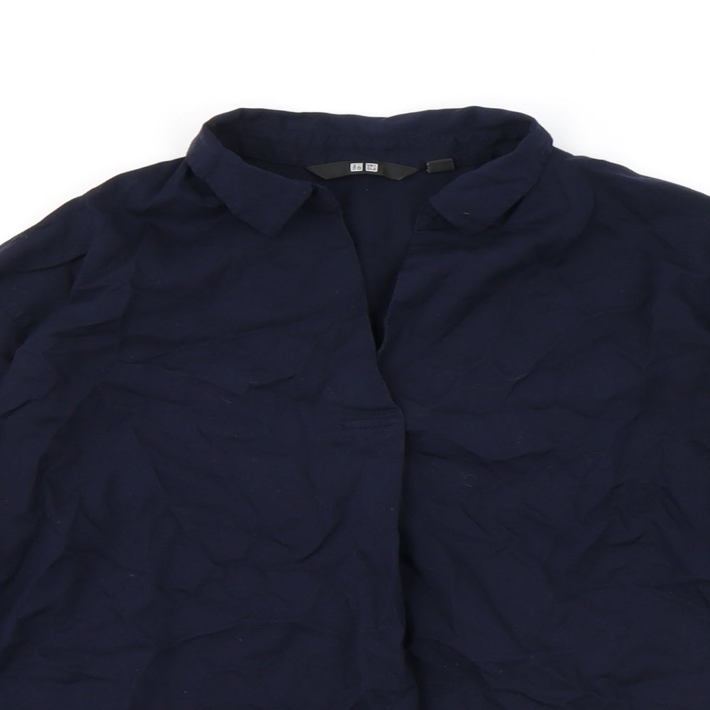 Uniqlo Womens Blue Viscose Basic Blouse Size XS Collared