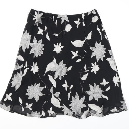 Berkertex Womens Black Floral Viscose Swing Skirt Size 14