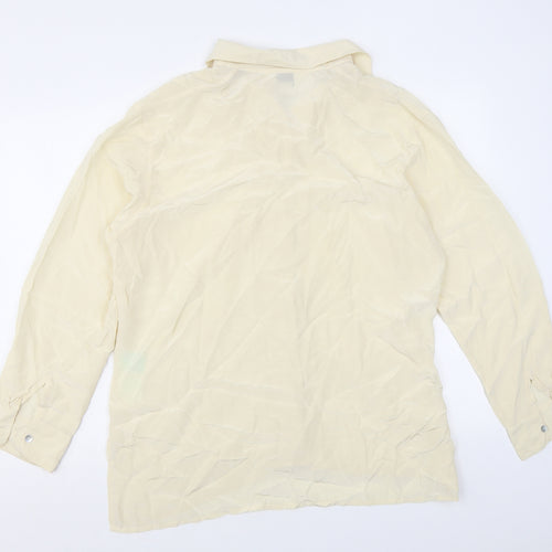 Art of Silk Womens Ivory Silk Basic Button-Up Size L Collared