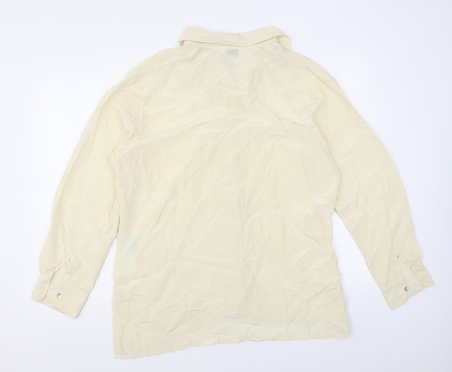 Art of Silk Womens Ivory Silk Basic Button-Up Size L Collared