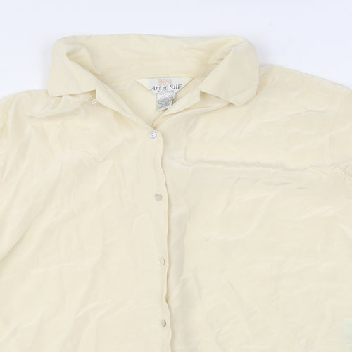 Art of Silk Womens Ivory Silk Basic Button-Up Size L Collared