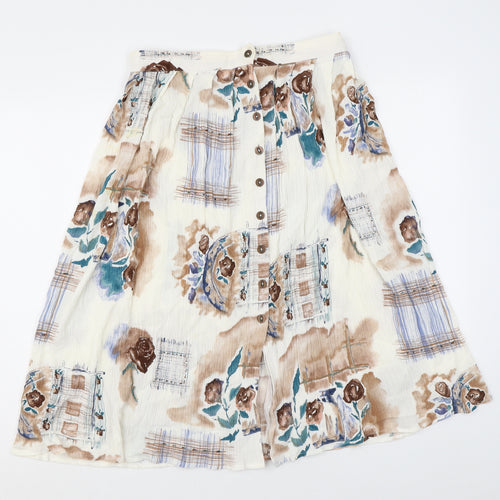 Hamells Womens White Geometric Viscose Swing Skirt Size 12 Button