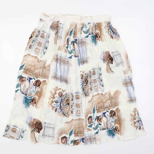 Hamells Womens White Geometric Viscose Swing Skirt Size 12 Button