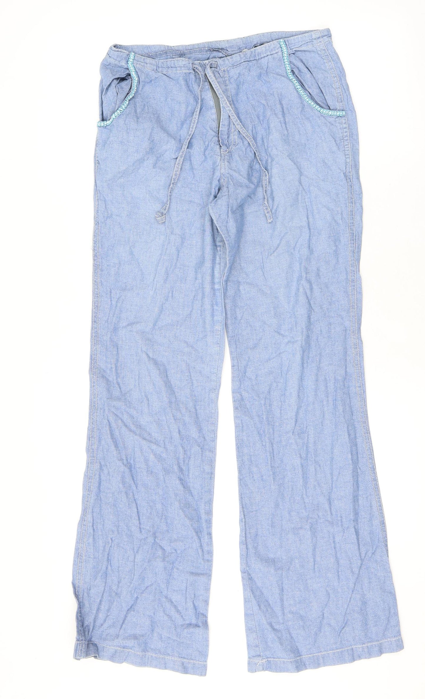 Sweet Poison Womens Blue Cotton Trousers Size M L29 in Regular Zip - Floral Pocket