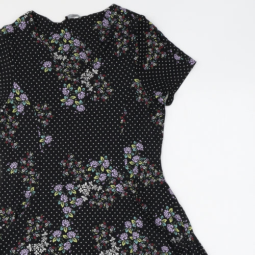 M&Co Womens Black Polka Dot Viscose A-Line Size 14 Round Neck Pullover - Floral