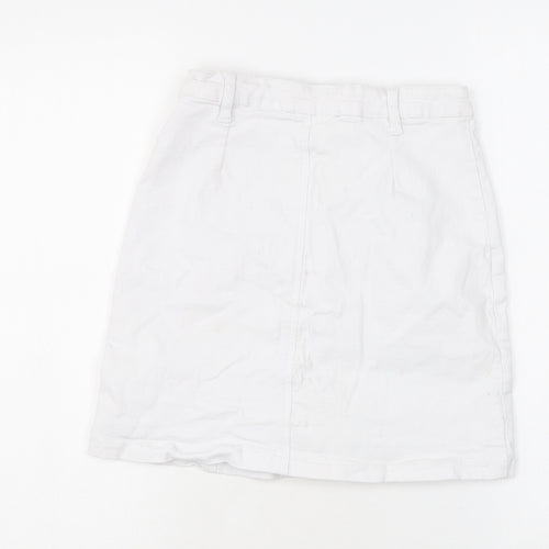 PRETTYLITTLETHING Womens White Cotton A-Line Skirt Size 10 Button