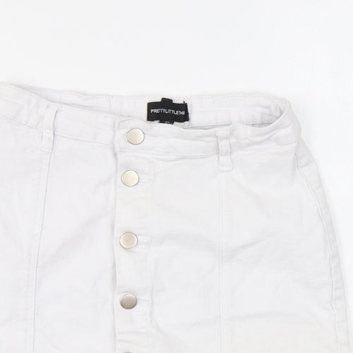 PRETTYLITTLETHING Womens White Cotton A-Line Skirt Size 10 Button