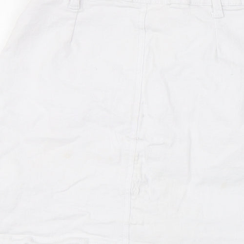 PRETTYLITTLETHING Womens White Cotton A-Line Skirt Size 10 Button