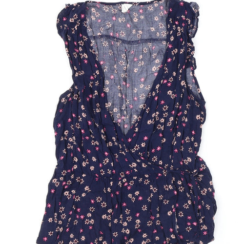 Gap Womens Blue Floral Viscose Basic Blouse Size S V-Neck