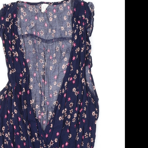 Gap Womens Blue Floral Viscose Basic Blouse Size S V-Neck