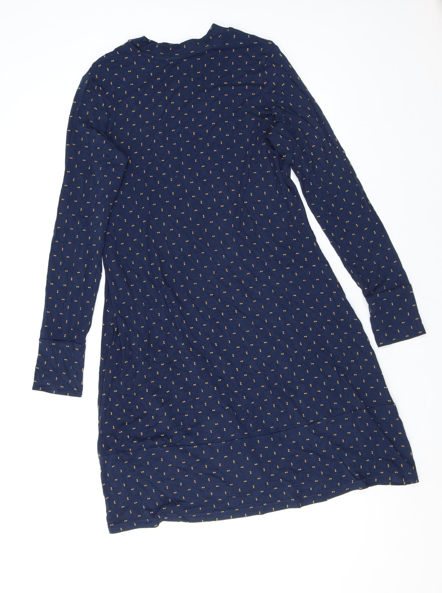 Marks and Spencer Womens Blue Geometric Viscose A-Line Size 10 Mock Neck Pullover