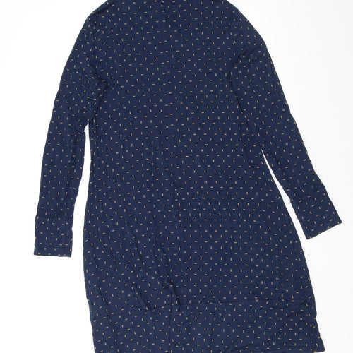 Marks and Spencer Womens Blue Geometric Viscose A-Line Size 10 Mock Neck Pullover