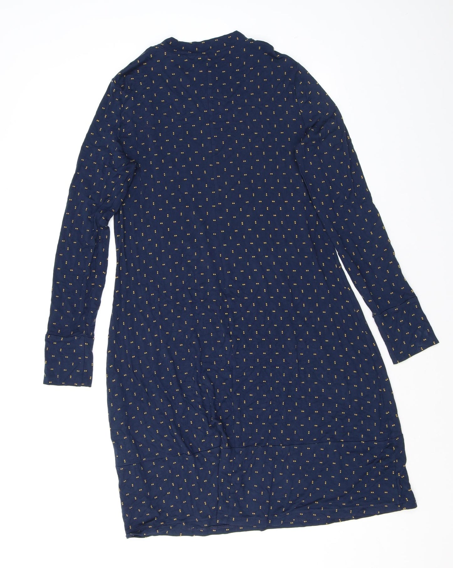 Marks and Spencer Womens Blue Geometric Viscose A-Line Size 10 Mock Neck Pullover