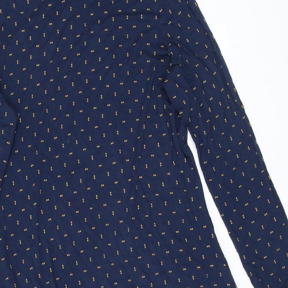 Marks and Spencer Womens Blue Geometric Viscose A-Line Size 10 Mock Neck Pullover