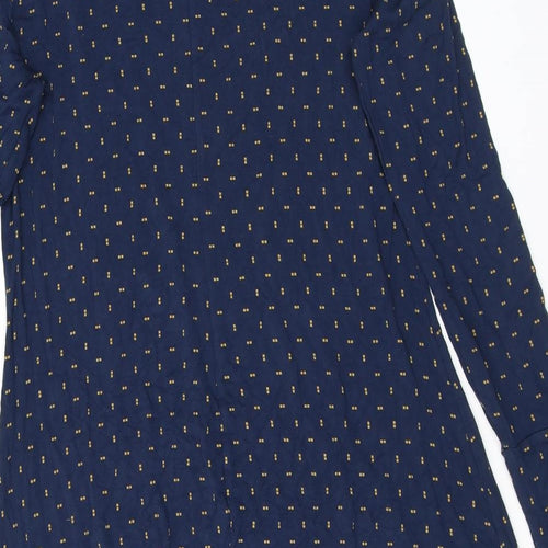 Marks and Spencer Womens Blue Geometric Viscose A-Line Size 10 Mock Neck Pullover