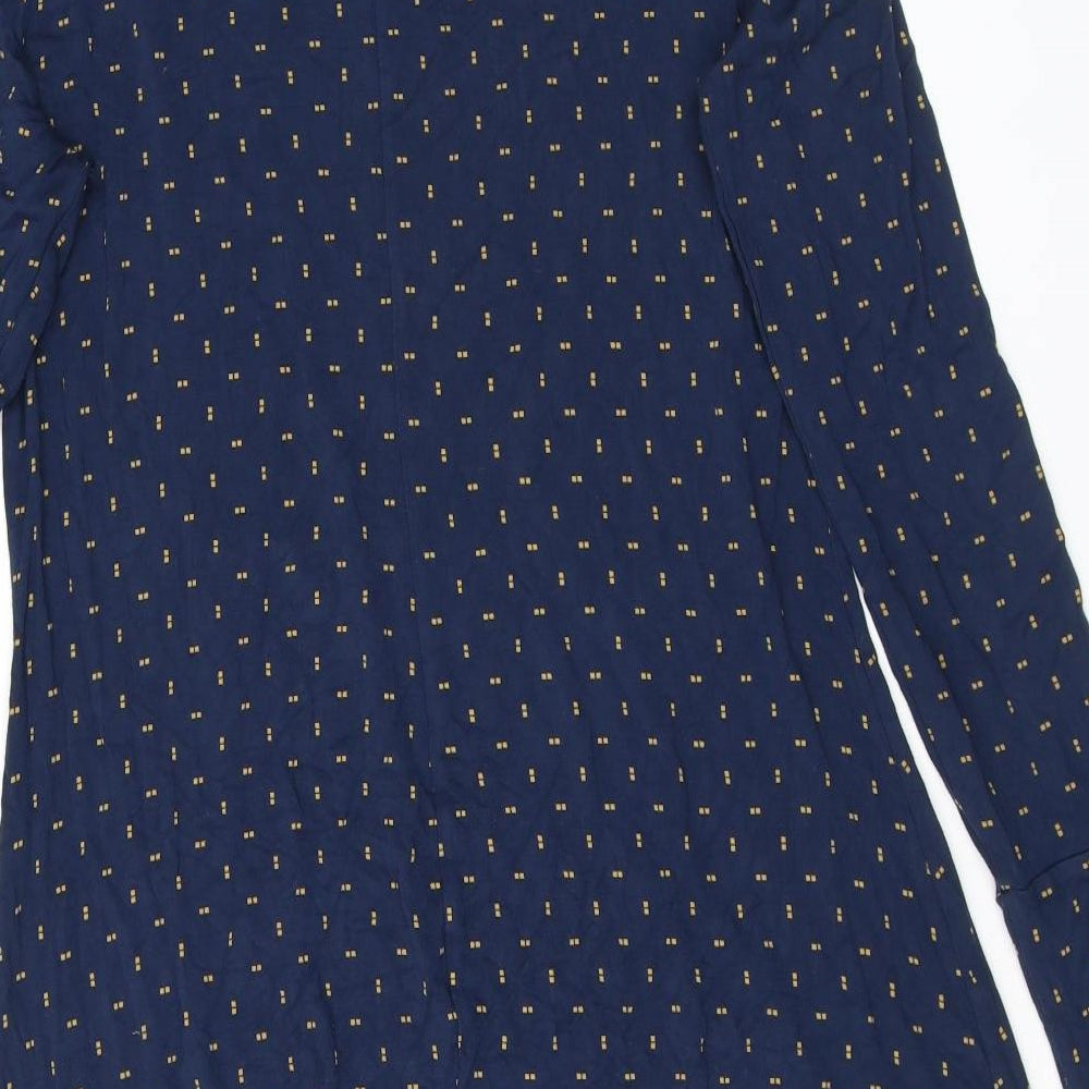 Marks and Spencer Womens Blue Geometric Viscose A-Line Size 10 Mock Neck Pullover