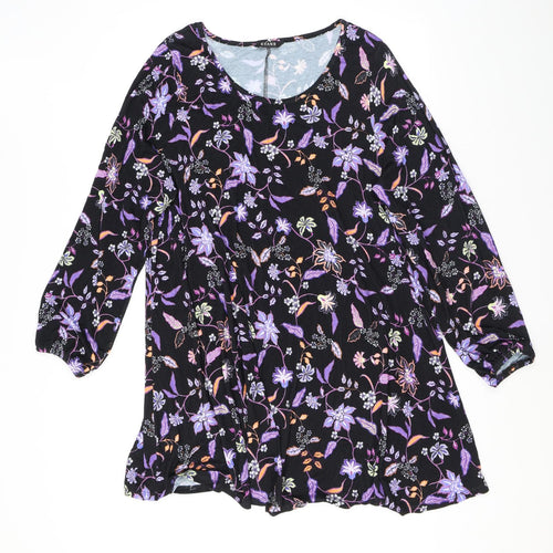 Evans Womens Black Floral Viscose A-Line Size 22 Scoop Neck Pullover - Size 22-24