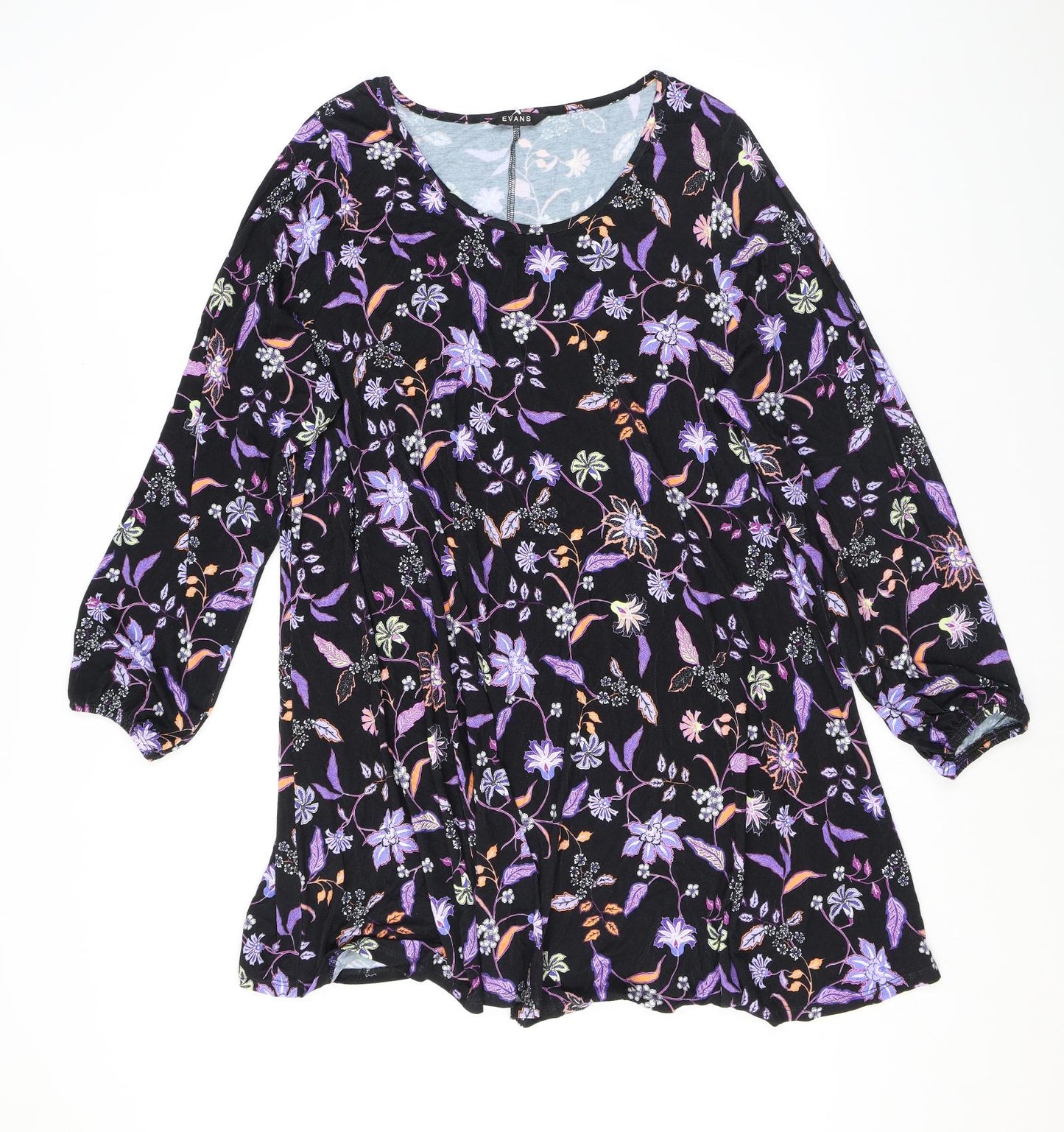 Evans Womens Black Floral Viscose A-Line Size 22 Scoop Neck Pullover - Size 22-24
