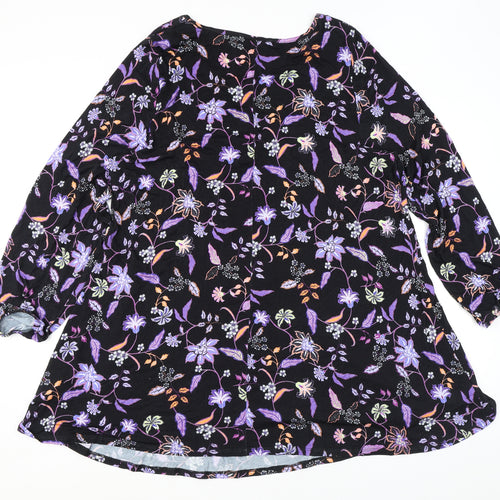 Evans Womens Black Floral Viscose A-Line Size 22 Scoop Neck Pullover - Size 22-24