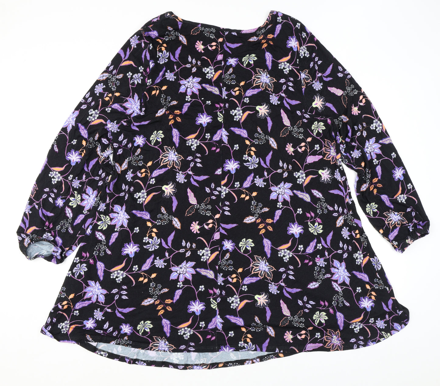 Evans Womens Black Floral Viscose A-Line Size 22 Scoop Neck Pullover - Size 22-24