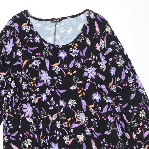 Evans Womens Black Floral Viscose A-Line Size 22 Scoop Neck Pullover - Size 22-24