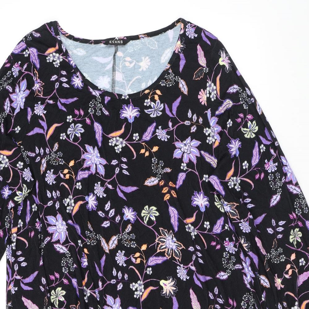 Evans Womens Black Floral Viscose A-Line Size 22 Scoop Neck Pullover - Size 22-24