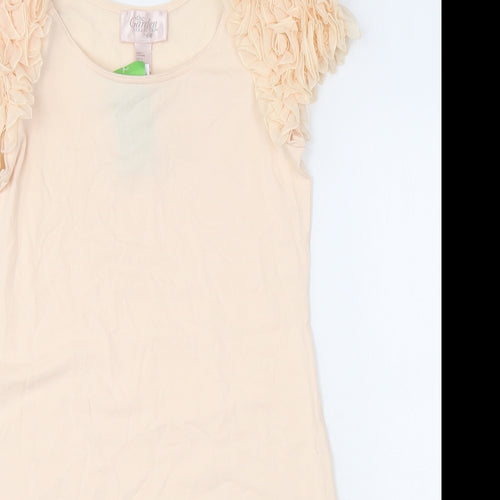H&M Womens Pink Cotton Bodycon Size M Scoop Neck Pullover - Floral Sleeves