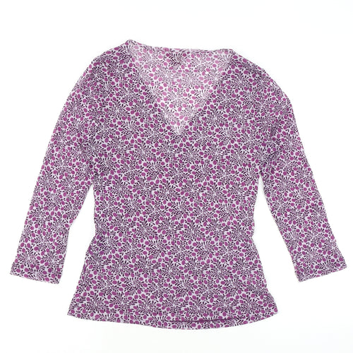 Monsoon Womens Purple Geometric Polyester Basic T-Shirt Size 12 V-Neck