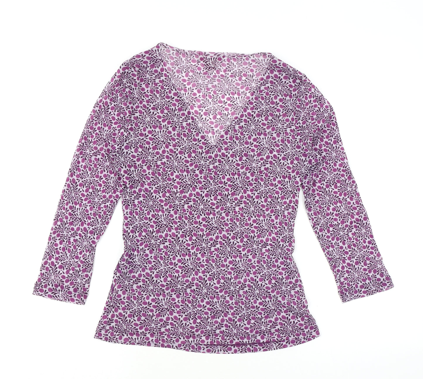 Monsoon Womens Purple Geometric Polyester Basic T-Shirt Size 12 V-Neck