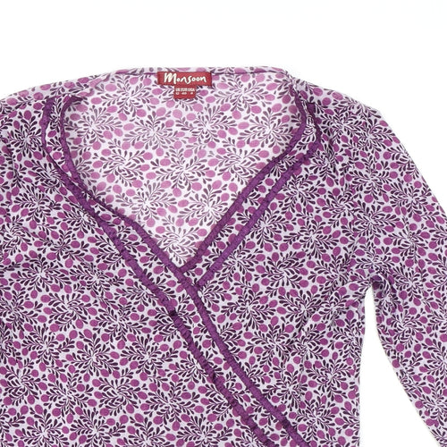Monsoon Womens Purple Geometric Polyester Basic T-Shirt Size 12 V-Neck