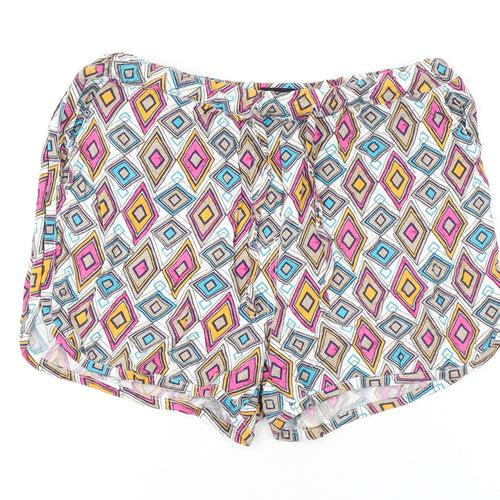 NEXT Womens Multicoloured Geometric Viscose Bermuda Shorts Size 12 L3 in Regular Drawstring