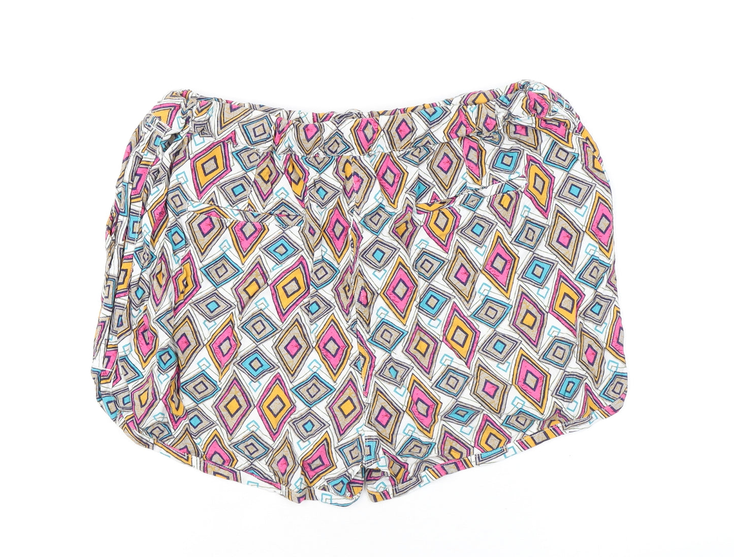 NEXT Womens Multicoloured Geometric Viscose Bermuda Shorts Size 12 L3 in Regular Drawstring
