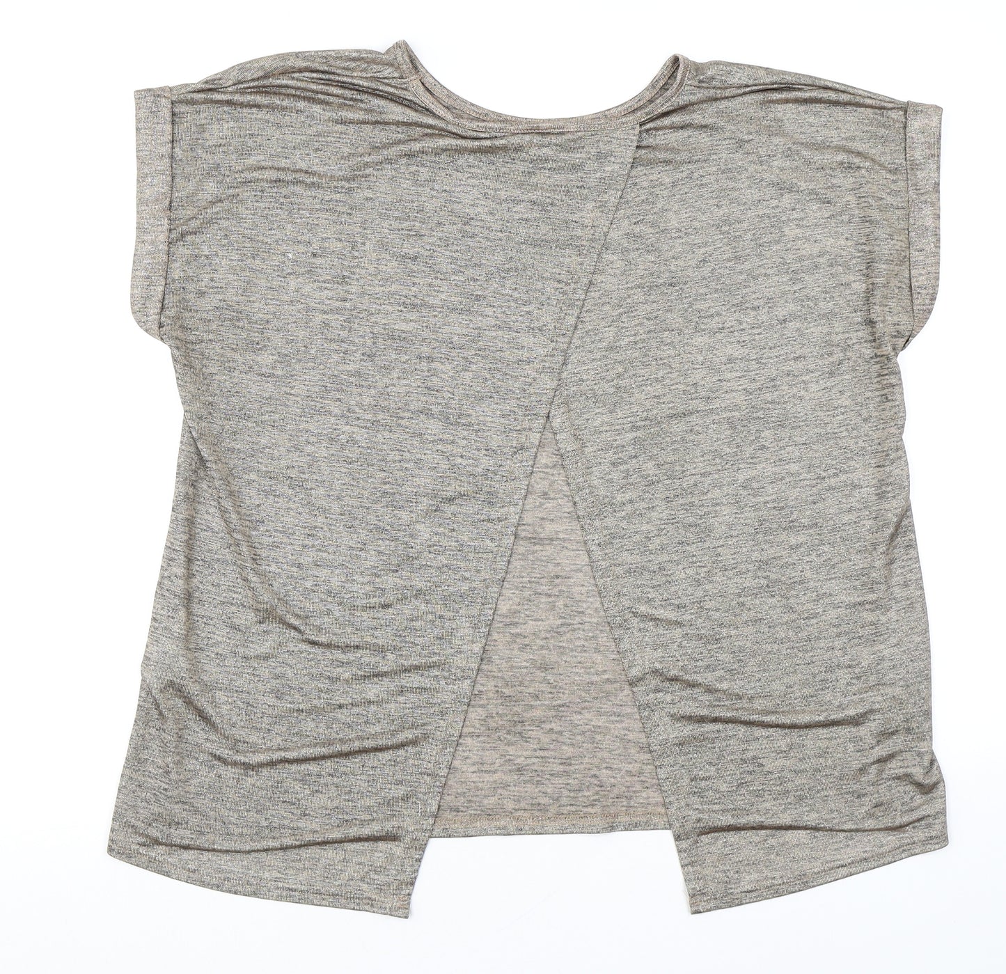 Warehouse Womens Brown Polyester Basic T-Shirt Size 14 Round Neck - Open Back