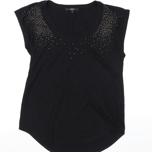NEXT Womens Black Viscose Basic T-Shirt Size 8 Round Neck