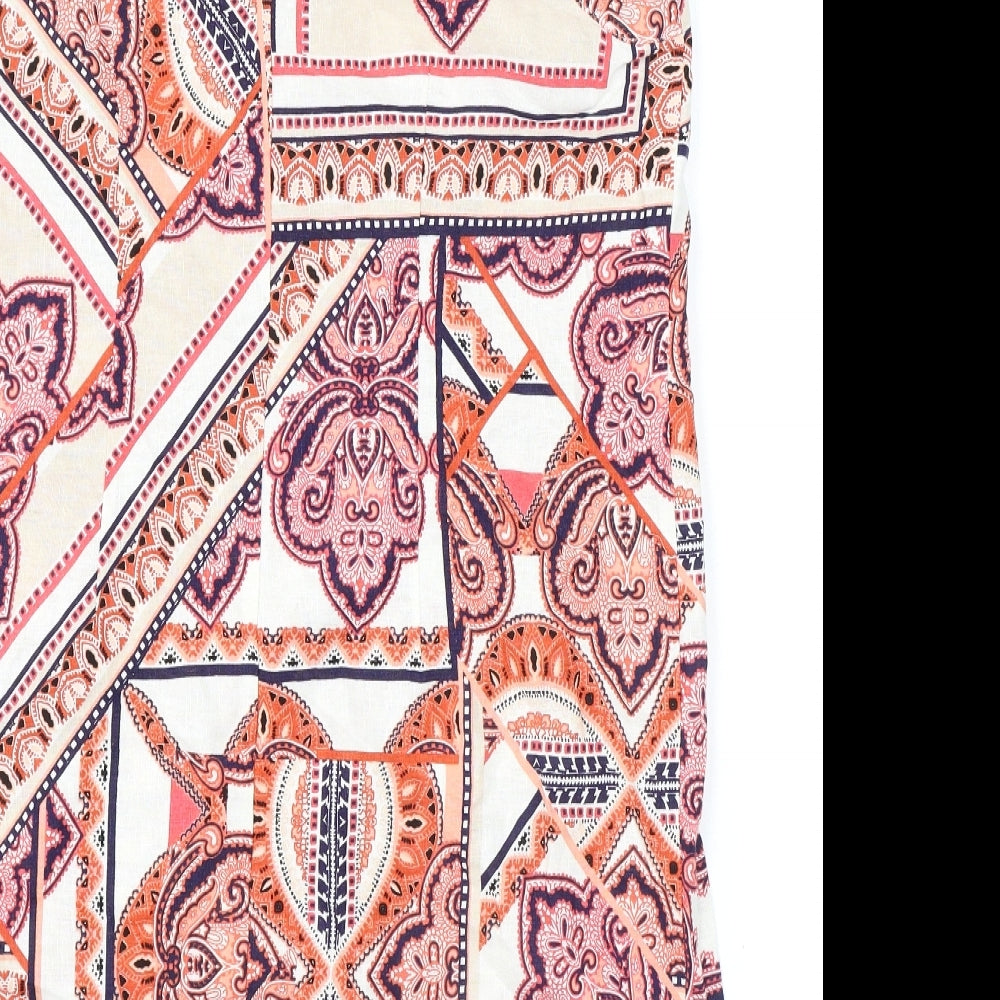 M&Co Womens Orange Geometric Linen Mini Size 14 Round Neck Button