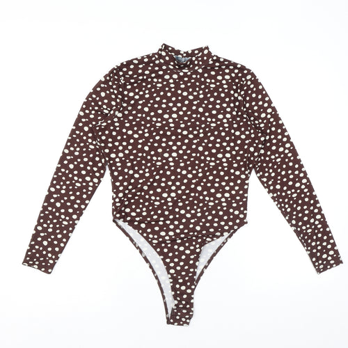 Michelle Keegan Womens Brown Geometric Polyester Bodysuit One-Piece Size 10 L12 in Snap