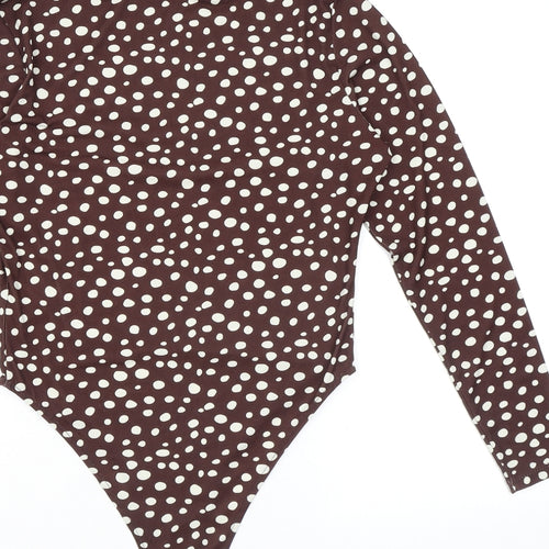 Michelle Keegan Womens Brown Geometric Polyester Bodysuit One-Piece Size 10 L12 in Snap