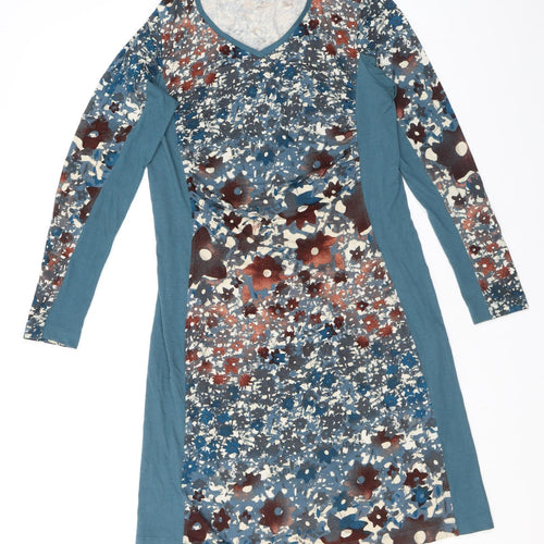 Sandwich Womens Blue Floral Viscose A-Line Size M V-Neck Pullover