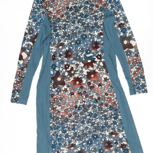 Sandwich Womens Blue Floral Viscose A-Line Size M V-Neck Pullover