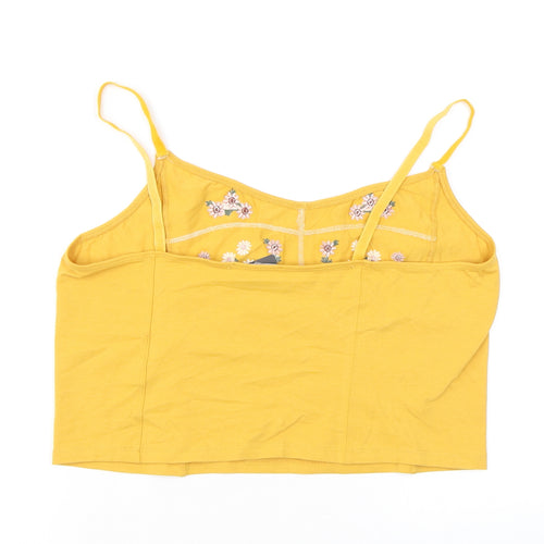 New Look Womens Yellow Cotton Cropped Tank Size 18 V-Neck - Flower Detail