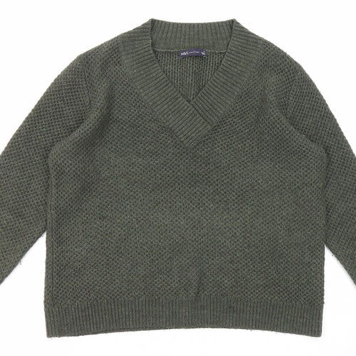 Marks and Spencer Womens Green V-Neck Acrylic Pullover Jumper Size M