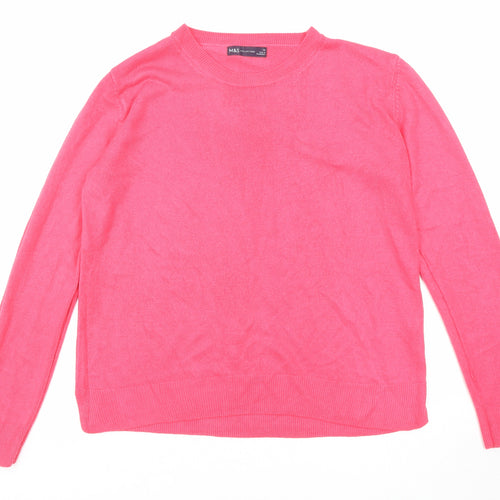 Marks and Spencer Womens Pink Crew Neck Acrylic Pullover Jumper Size 14