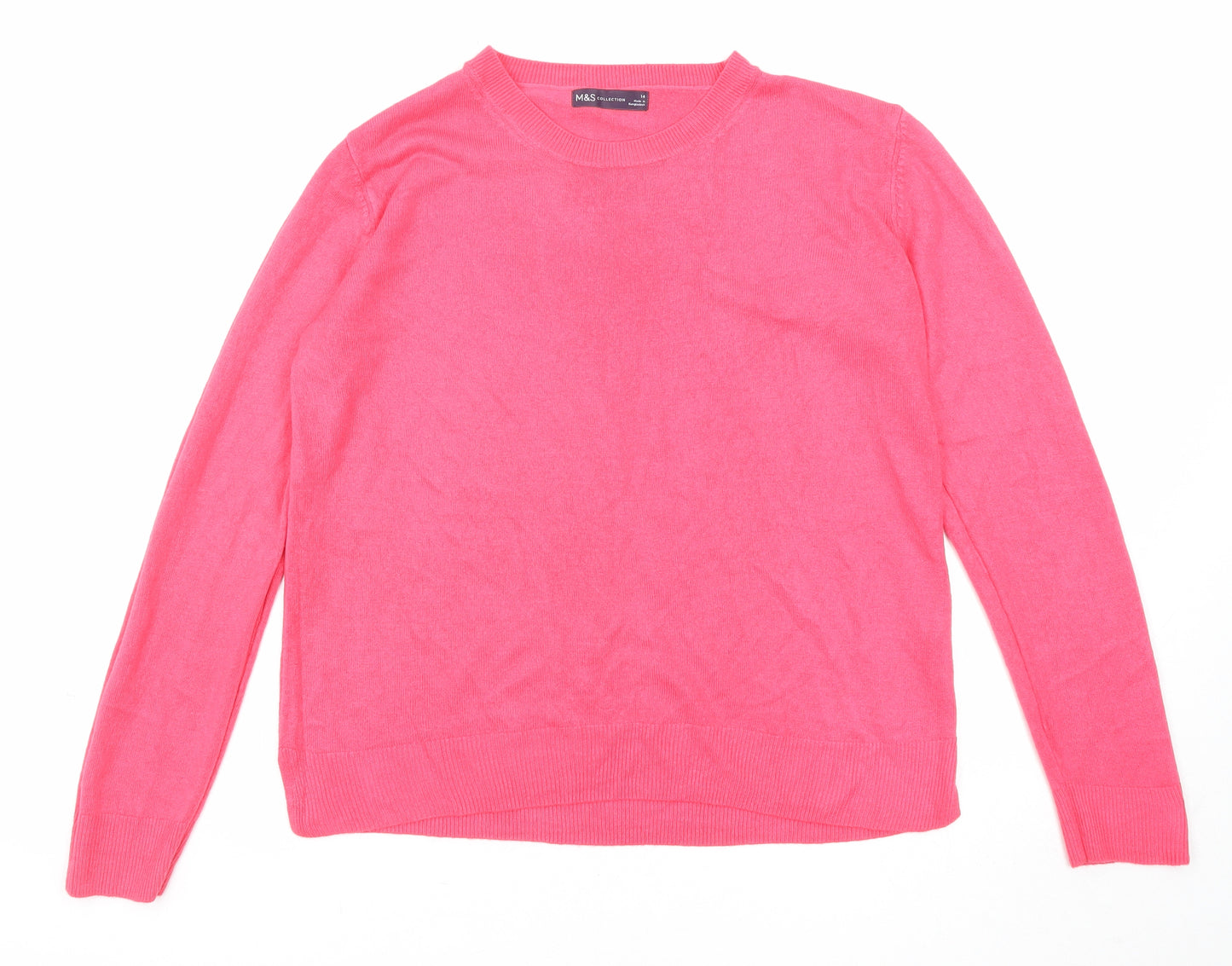 Marks and Spencer Womens Pink Crew Neck Acrylic Pullover Jumper Size 14