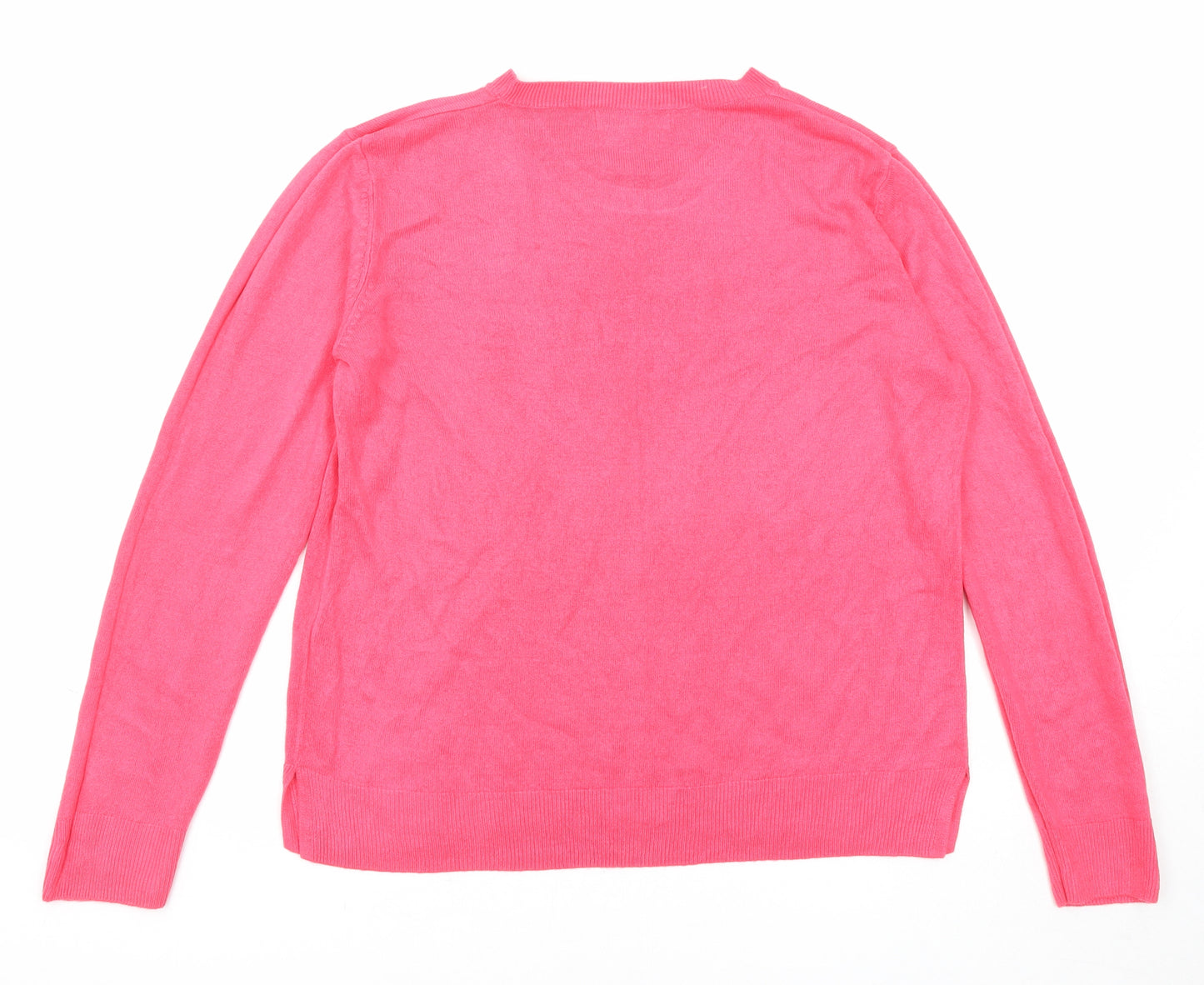 Marks and Spencer Womens Pink Crew Neck Acrylic Pullover Jumper Size 14
