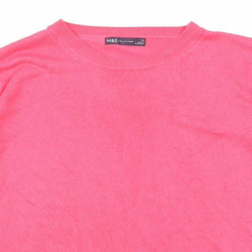 Marks and Spencer Womens Pink Crew Neck Acrylic Pullover Jumper Size 14