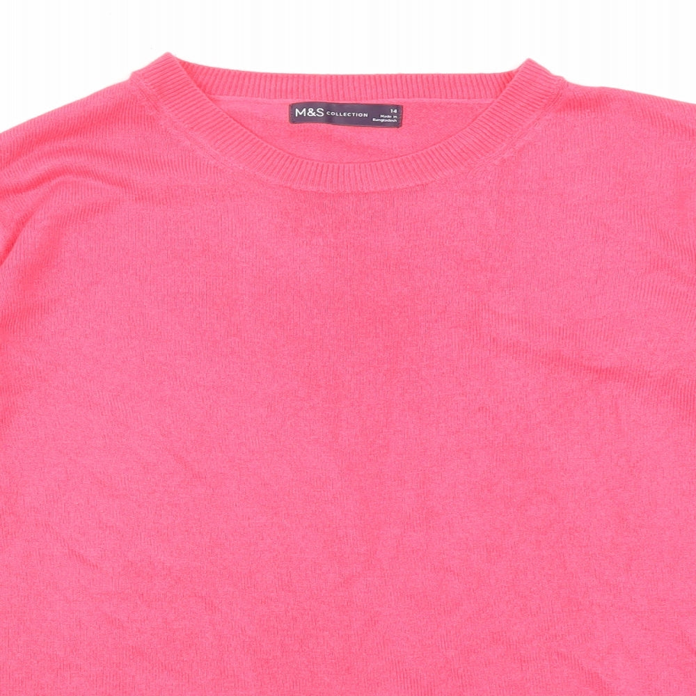 Marks and Spencer Womens Pink Crew Neck Acrylic Pullover Jumper Size 14